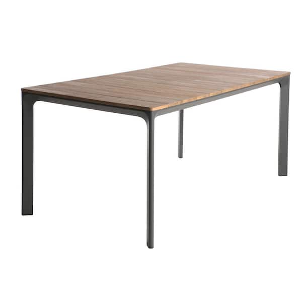 Boosicavelly Grey Aluminum Frame Outdoor Patio Dining Table with Wood Top