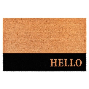 Hello Black Stripe Doormat, 24" x 48"