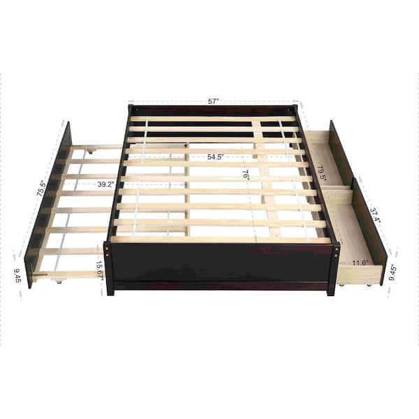 STICKON Brown Full Size Platform Bed with 1-Twin Size Trundle and 2-Drawers