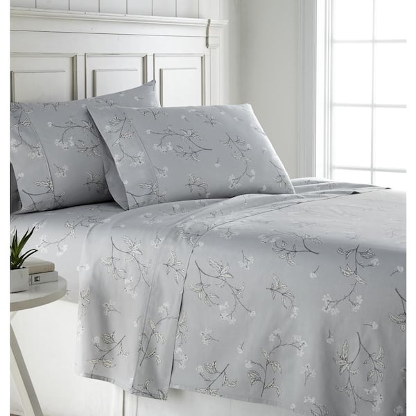 Southshore Fine Linens Myosotis 22 in. Extra Deep 4-Piece Grey Pocket 300-Thread Count Cotton Full Sheet Set
