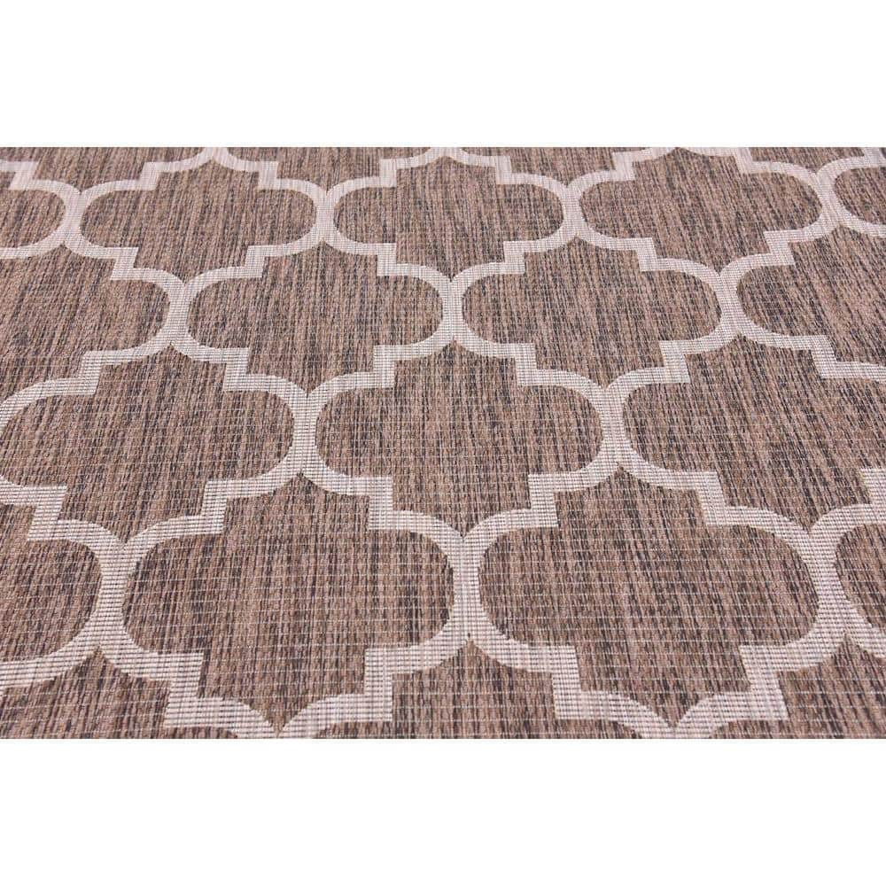 Rectangular Easy-Care Outdoor Lattice Brown Rug