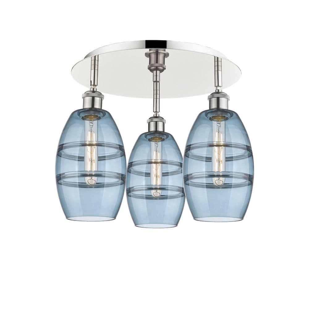 Vaz 17.63 in. 3-Light Polished Nickel Industrial Flush Mount with Clear Glass Shade price history on PriceWatchPro