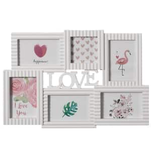 White Decorative Modern Wall Mounted Collage Picture Holder Multi Picture Frame for 6-Pictures Love Text Design