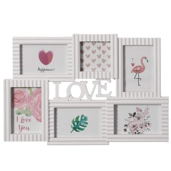 FABULAXE 4 in. x 6 in. White Decorative Modern Wall Mounted Collage Picture  Holder Multi Picture Frame for 6-Photos Home Text QI004491.WT - The Home  Depot