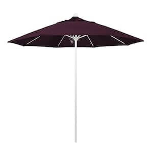 9 ft. Fiberglass Market Pulley Open Matted White Patio Umbrella in Purple Pacifica
