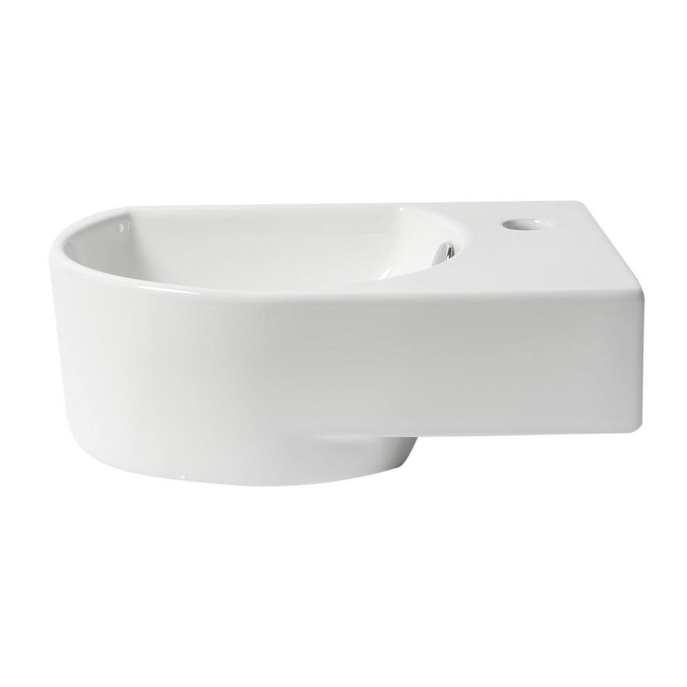 White Ceramic Wall-Mounted Oval Bathroom Sink with Overflow