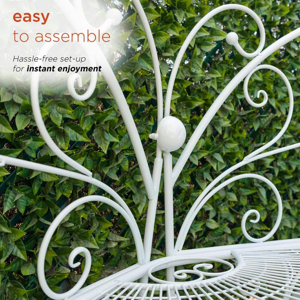 Charming Alpine 62" White Metal Butterfly-Shaped Garden Bench