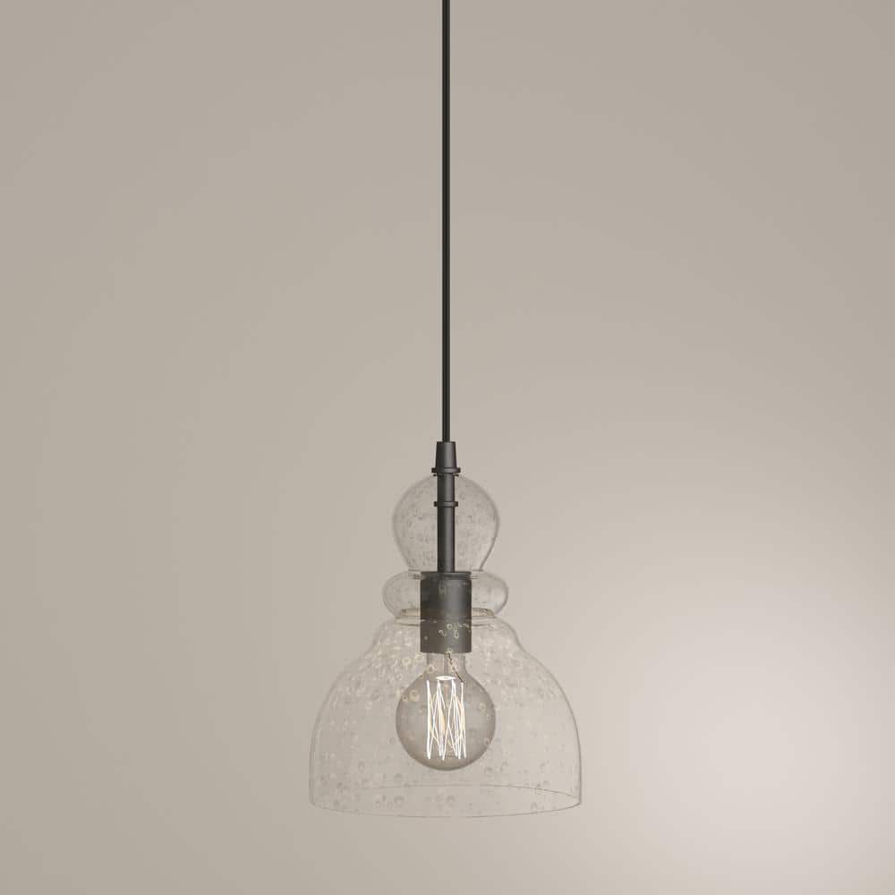 Fiona Vintage-Inspired Mini Pendant Light in Oil Rubbed Bronze with Hand-Blown Seeded Glass
