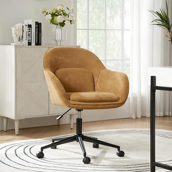 Teodoro Mustard 27 in. W Modern Polyester Office Chair Curved Backrest with Height Adjustable and Metal Base