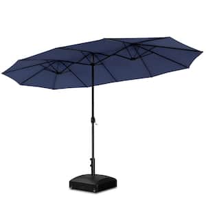 15 ft. Market Patio Umbrella 2-Side in Blue with Mobile Base