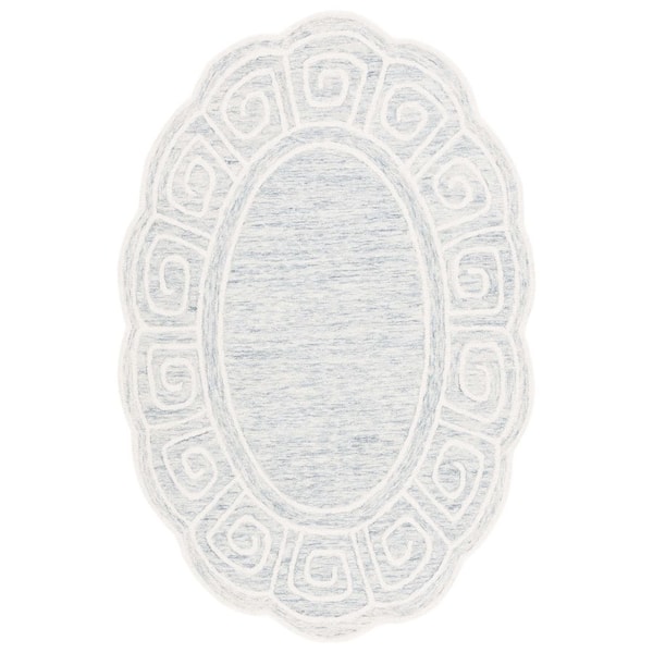 Novelty 5 ft. x 7 ft. Light Gray/Ivory Swirl Border Oval Area Rug