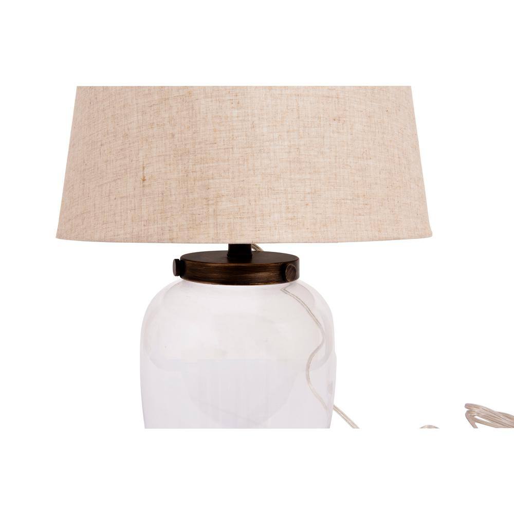 Clear Glass Fillable Table Lamp with Beige Linen Shade
