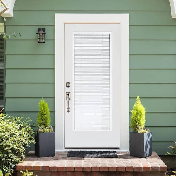 36 in. x 80 in. Smooth White Right-Hand Inswing Full-Lite Blinds Glass Finished Fiberglass Prehung Front Door