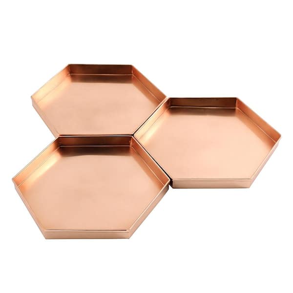 Achla Designs 9 in. W x 1 in. H x 8 in. D Hexagonal Copper Plated Stainless Steel Decorative Trays (Set of 3)