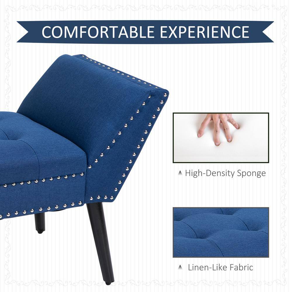 Elegant Nickel-Finish Tufted Linen Footstool with Arms in Blue