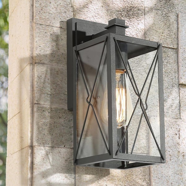 Black Outdoor Wall Lantern 1-Light Modern Sandy Black Outdoor Garage/Patio Lights Wall Lighting with Clear Glass Panels