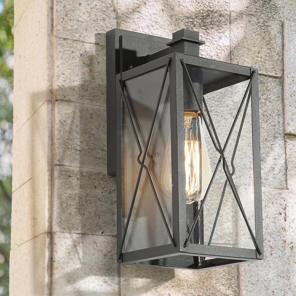 Black Outdoor Wall Lantern 1-Light Modern Sandy Black Outdoor Garage/Patio Lights Wall Lighting with Clear Glass Panels price history on PriceWatchPro