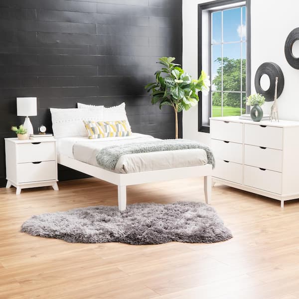 Linon Home Decor Pheba 3-Piece White wood frame Twin Bed, 6 Drawer Dresser and 1 (2-Drawer) Nightstand Bedroom Set