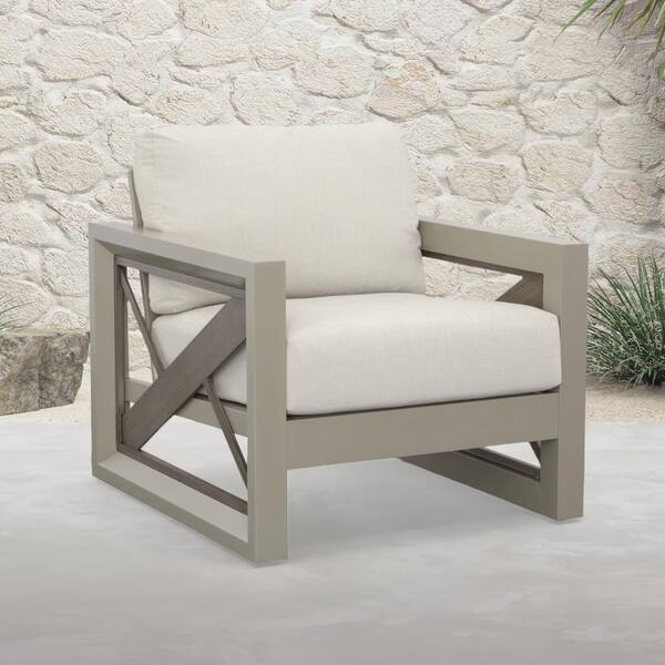 ITOPFOX Tan Beveled Panels Outdoor Lounge Arm Chair with Cushions