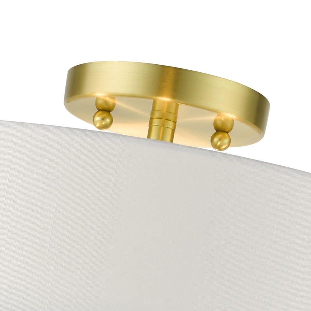 Satin Brass 4-Light Indoor/Outdoor Semi-Flush Drum Mount with Off-White Shade