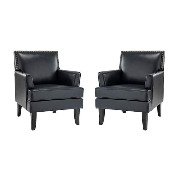 JAYDEN CREATION Maaf Navy Accent Armchair with Solid Wooden Legs and Nailhead Trim (Set of 2)