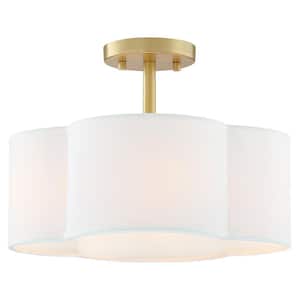Celina 14 in. 4-Light Gold Canopy Semi-Flush Mount with White Scallop Fabric Shade
