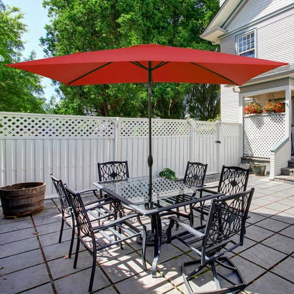 JEAREY 6.5 ft. x 10 ft. Steel Market Tilt Patio Umbrella in Red