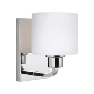 Canfield 5.5 in. 1-Light Chrome Minimalist Modern Wall Sconce Bathroom Vanity Light with Etched White Glass