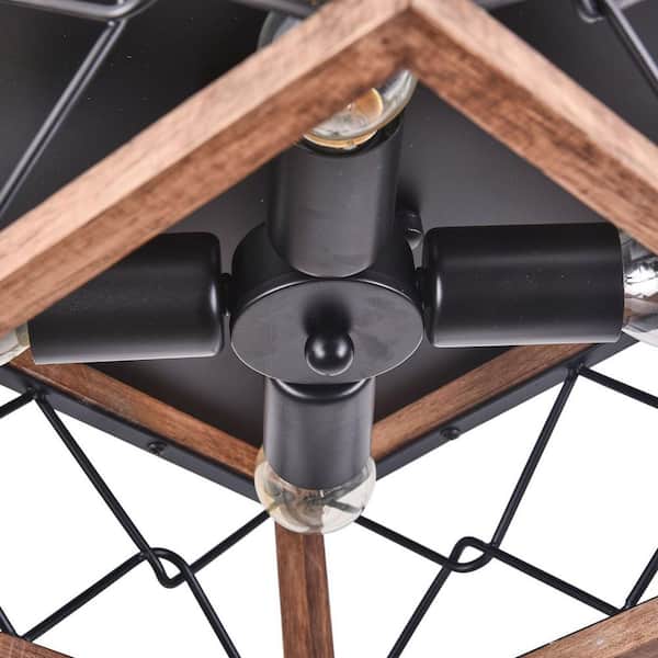 OUKANING 12.6 in. 4-Light Black Vintage Farmhouse Style Flush