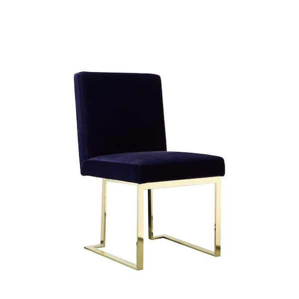 Benjara Navy Blue and Gold Velvet Metal Frame Dining Chair (Set of 2)
