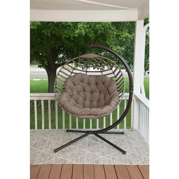 FlowerHouse 5.5 ft. x 3.75 ft. Free Standing Hanging Cushion Chair Hammock with Stand in Sand Modern