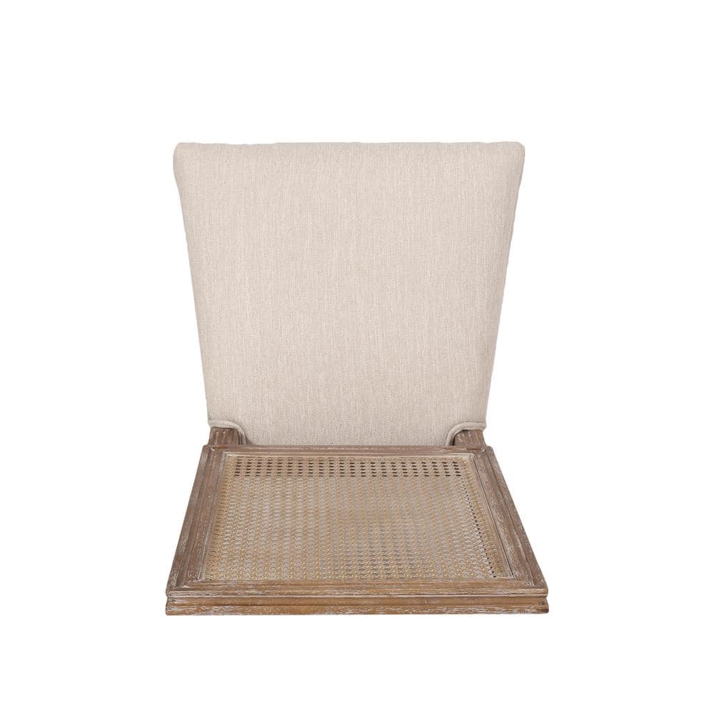 Elegant Beige Parsons Side Chair with Cane Backrest and Fluted Legs, Set of 2