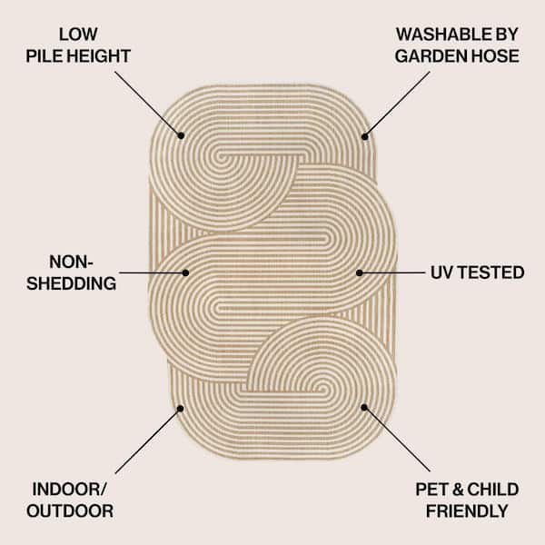 Margot Modern Geometric Arch Stripe Cream/Natural 6 ft. x 9 ft. Indoor/Outdoor Shaped Area Rug