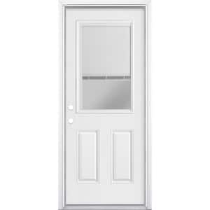 32 in. x 80 in. Right Hand Inswing 1/2 Lite Mini Blind Primed Smooth Fiberglass Prehung Front Door with Brickmold