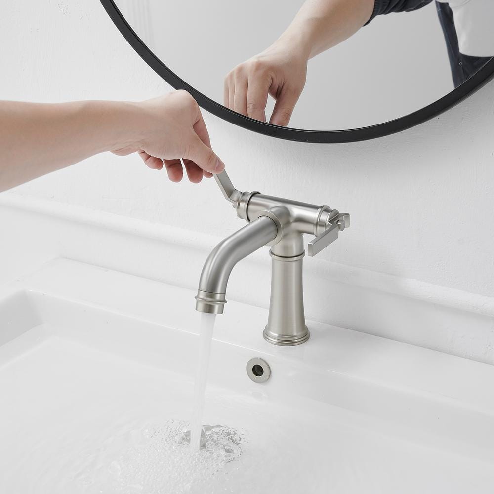 Brushed Nickel Double Handle Industrial Bathroom Faucet