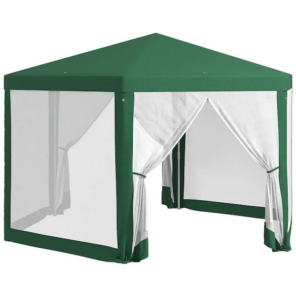 Tenleaf 13 ft. x 11 ft. Green Outdoor Hexagon Sun Shade Shelter Canopy with Protective Mesh Screen Sidewalls, Ropes and Stakes