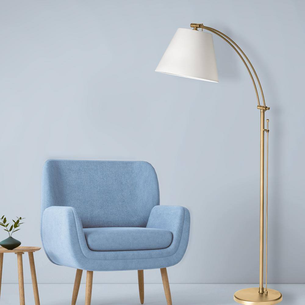 Felix Adjustable Aged Brass Arc Floor Lamp with White Shade