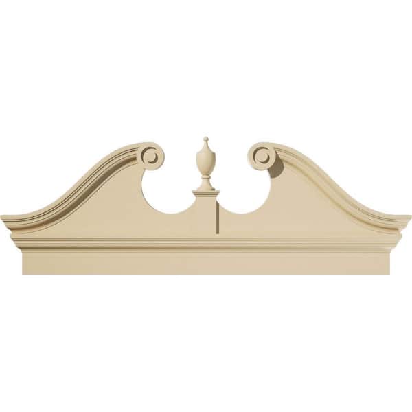 Ekena Millwork 54-in W x 20-3/8-in H x 2-3/4-in P Rams Head Signature Urethane Combination Pediment (Urn Ships Unattached in Box), Prim
