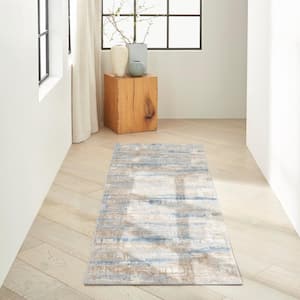 Rush Blue/Beige 2 ft. x 10 ft. Abstract Contemporary Runner Area Rug