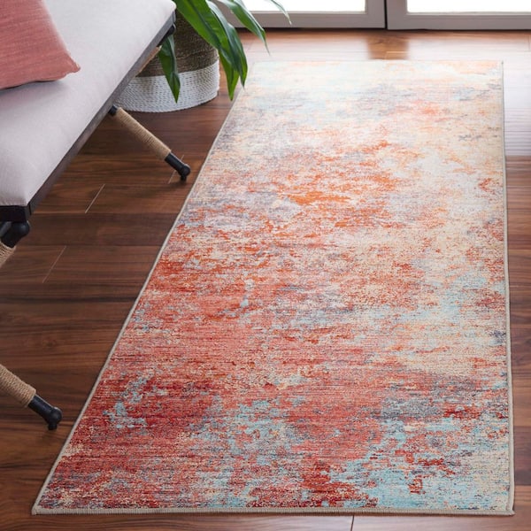 Tacoma Rust/Aqua 3 ft. x 12 ft. Machine Washable Distressed Gradient Runner Rug