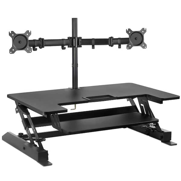 mount-it! 36.25 in. W Black Sit-Stand Desk Converter with Dual Monitor Mount