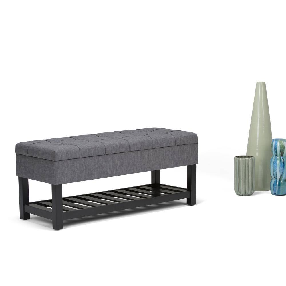 Slate Gray Tufted Wood Rectangular Ottoman Bench with Storage