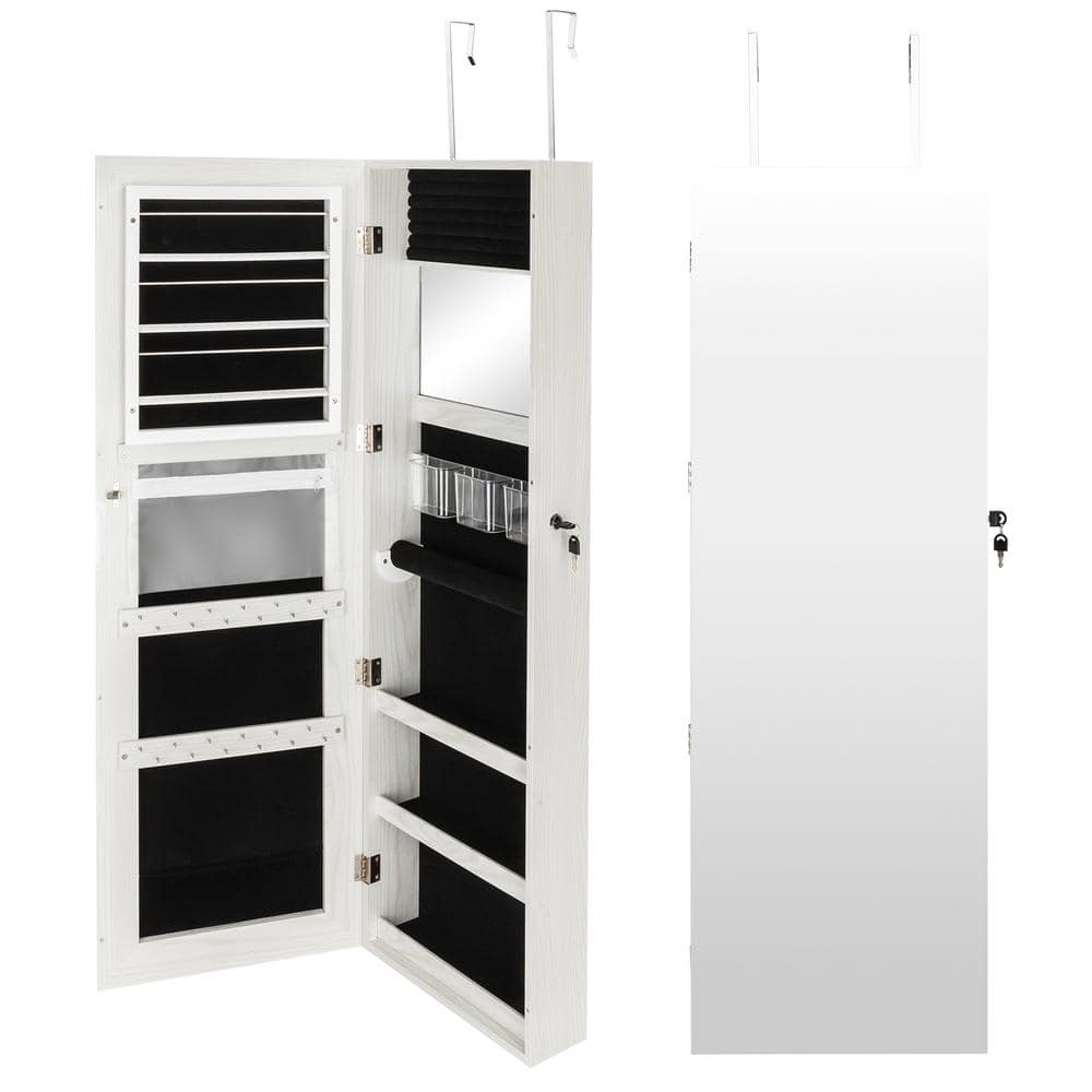 Full Mirror Surface White Jewelry Armoire Cabinet 3-Shelves and 3-Storage Boxes 47.24 in. H x 15.75 in. W x 4.72 in. D -  Outopee, 302558801000