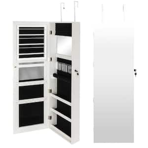 FUFU&GAGA White Wood 30.5 in. Width Jewelry Armoire with Dimming LED  Lighted Sliding Mirror, Shelves, Hooks, Wall Mounted KF180157-01-c - The  Home Depot