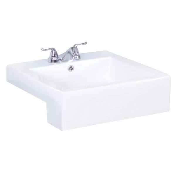 American Imaginations 20-in. W x 20-in. D Semi-Recessed Rectangle Vessel Sink In White Color For 4-in. o.c. Faucet