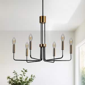 6-Light Black and Brass Vintage Farmhouse Candlestick Chandelier for Kitchen Island Dining Room