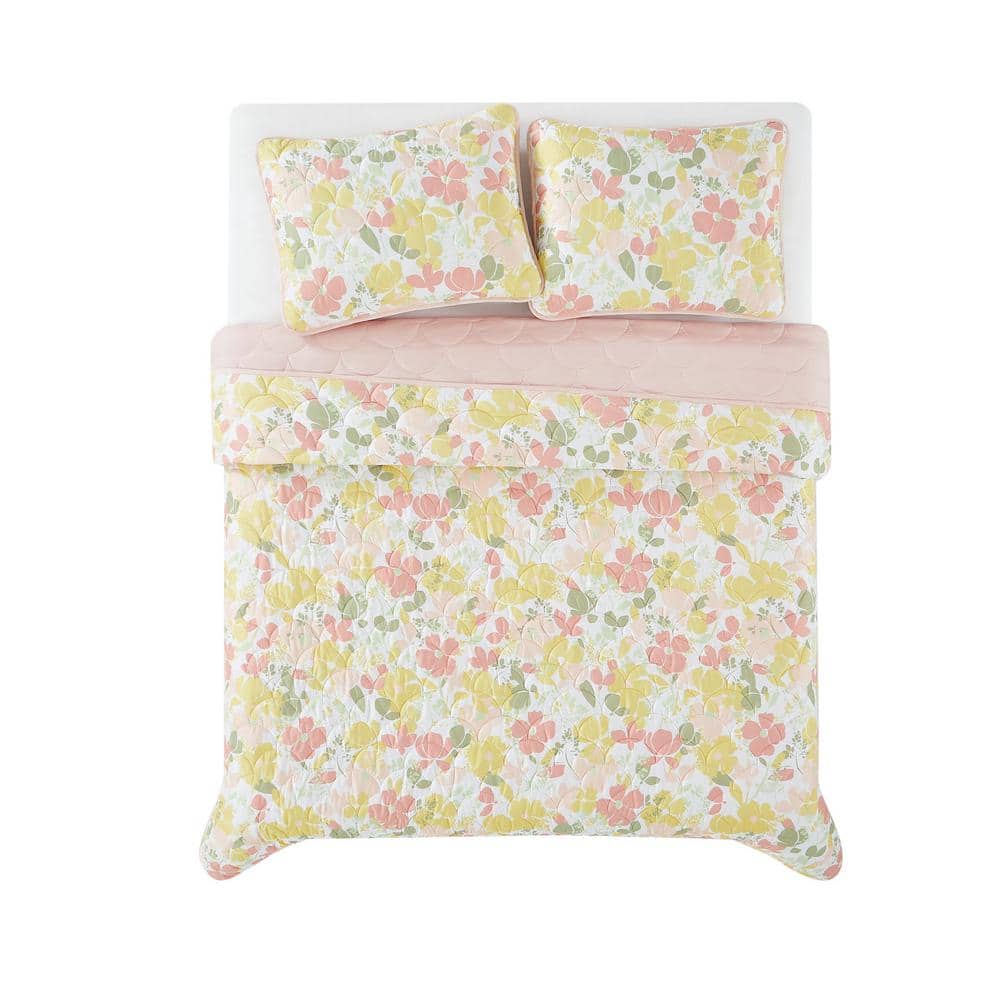 White Floral Twin Microfiber Quilt Set with Sham