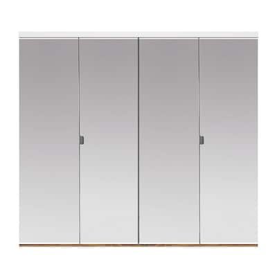 42 in. x 84 in. Beveled Edge Mirror Solid Core MDF Interior Closet Bi-Fold Door with White Trim