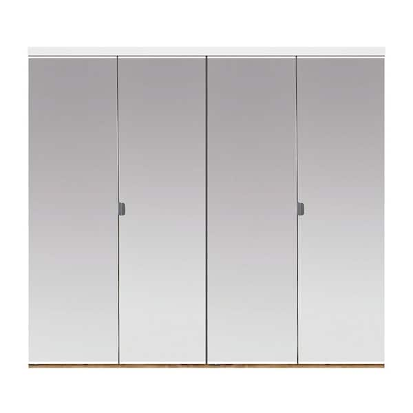 Impact Plus 47 in. x 80 in. Beveled Edge Mirror Solid Core MDF Interior Closet Bi-Fold Door with White Trim