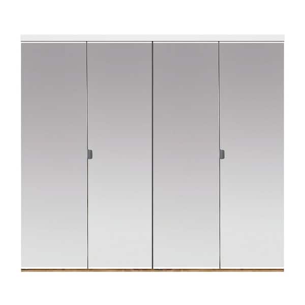 Impact Plus 66 in. x 80 in. Beveled Edge Mirror Solid Core MDF Interior Closet Bi-Fold Door with White Trim